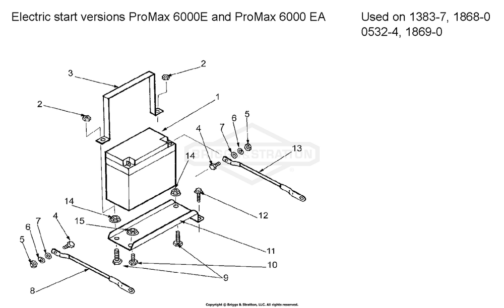 Battery And Fittings Diagram and Parts List for 1383-7  Briggs and Stratton Generator